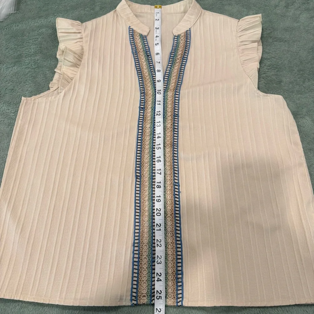 Women’s Boho Embroidered Flutter Sleeve Blouse Cream Blue Size L (est) - Picture 4 of 5